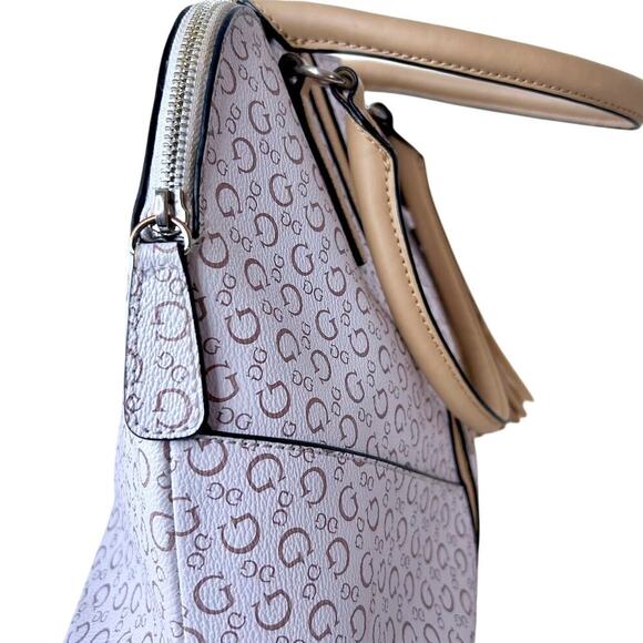 GUESS WHITE & TAN DOUBLE HANDLE HANDBAG SHOULDER PURSE - Picture 8 of 11